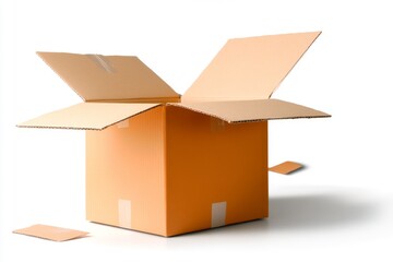 Caja de cartón resistente y mediana abierta en una superficie blanca, lista para ser utilizada en cualquier actividad de embalaje