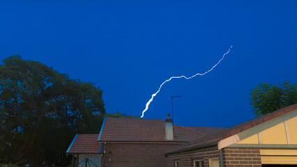 Thunderstorm on a Dark night in inner Sydney Suburb with strong rain lightning thunder strong winds...