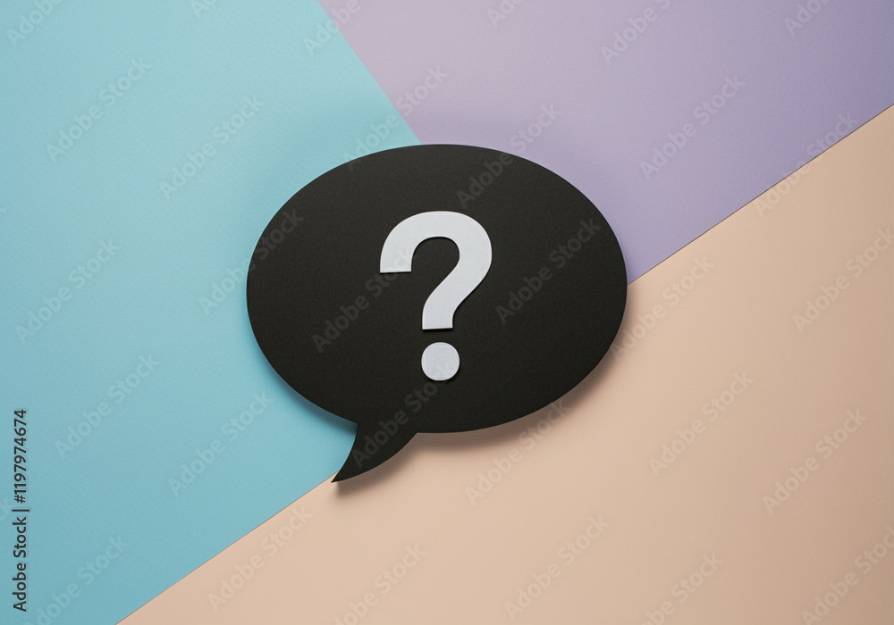 Aufkleber speech bubble graphic design featuring a question mark on colorful background