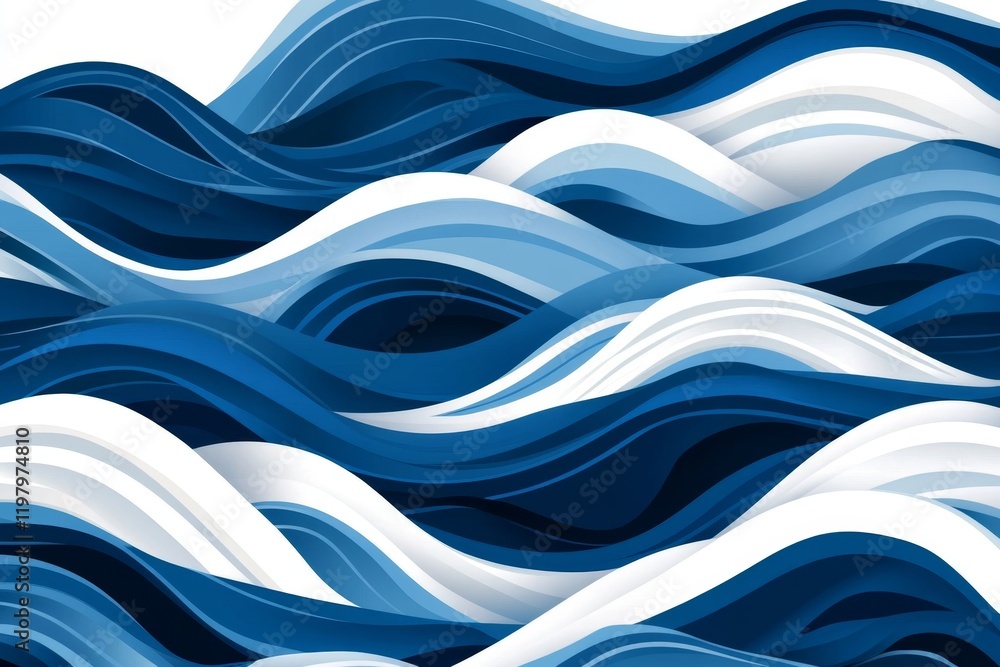 Poster a flat, repeating pattern of small waves in alternating blue and white, perfect for a minimalist wal