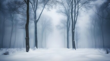 Obraz premium Snow-covered trees in winter mist 