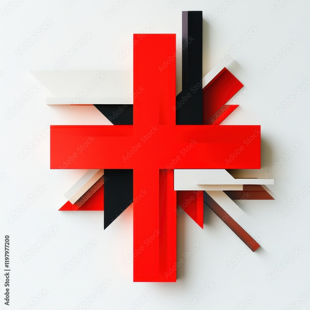 Fototapete Prominent red cross abstraction displayed against a minimalist backdrop showcasing vibrant geometric elements. Generative AI