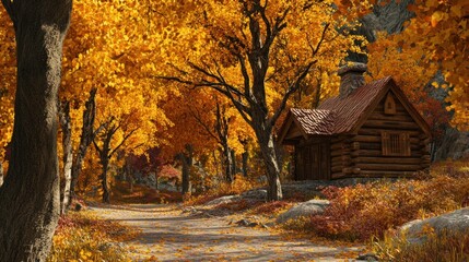 Fototapeta premium Autumn Cabin in the Woods