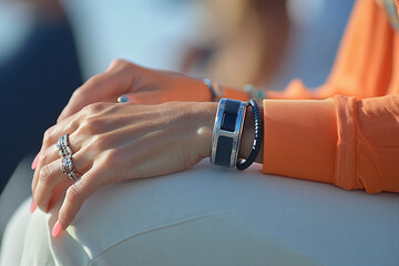Person with hearing aids enjoys music at outdoor concert during sunset