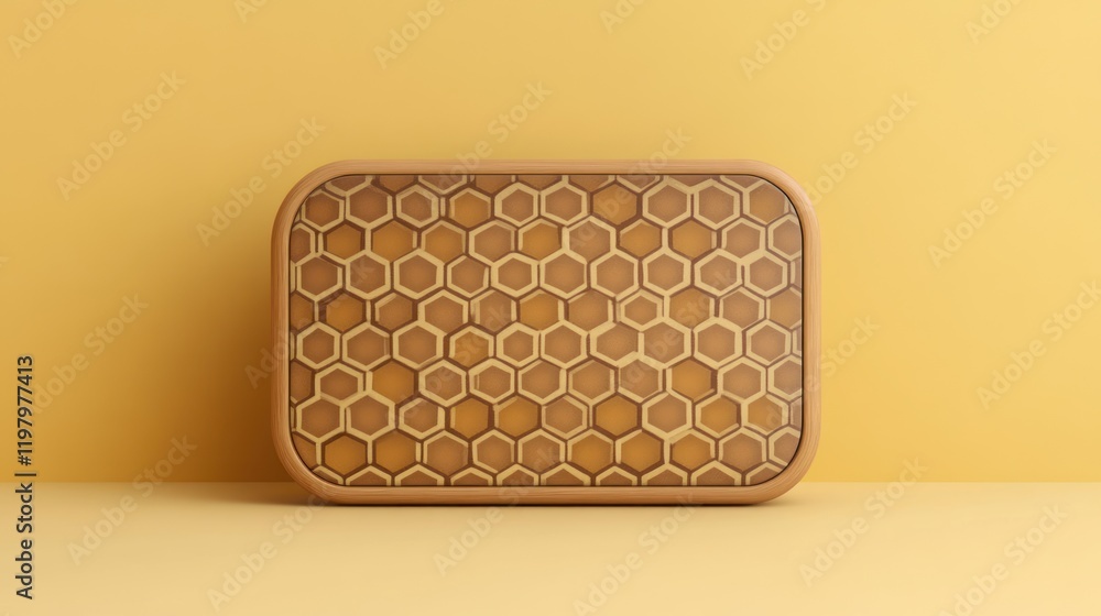 Poster honeycomb patterned rectangular object on yellow background