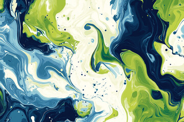 Swirling abstract marble patterns blend vibrant blues, greens, and whites