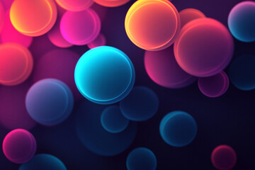 Iridescent bubble-like spheres on a vibrant dark gradient background