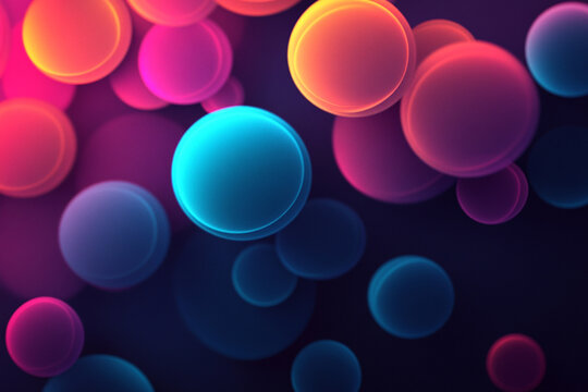 Iridescent bubble-like spheres on a vibrant dark gradient background