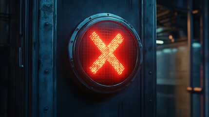 A circular signal with a blinking red X symbol for no parking 