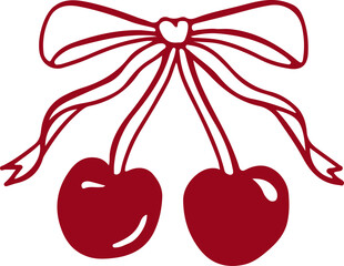 simple vector cherry icon with a bow
