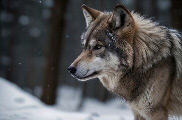 Fototapeta premium A gray wolf in the forest in winter .The wild world of animals.