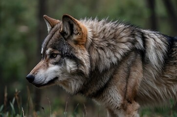 Obraz premium A gray wolf in the forest in summer.The wild world of animals.