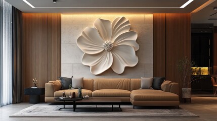 Modern living room, floral wall art, sectional sofa, interior design, luxury home