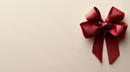 Elegant Red Ribbon Bow on Soft Cream Background for Gift Decoration