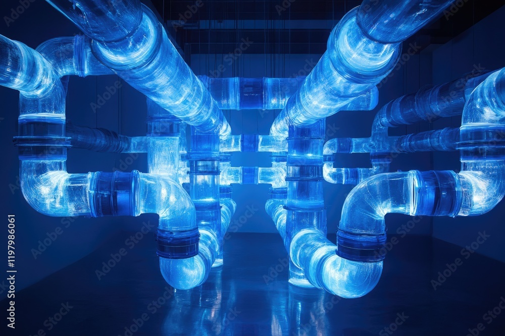 Aufkleber glowing blue transparent pipes form an intricate network, creating an ethereal and captivating insta