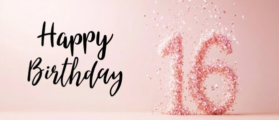 Happy 16th Birthday Celebration: Pink Glitter Number Sixteen