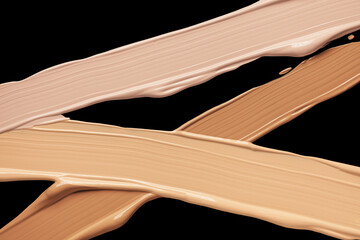 Cosmetic smudge texture foundation stripes isolated on black background
