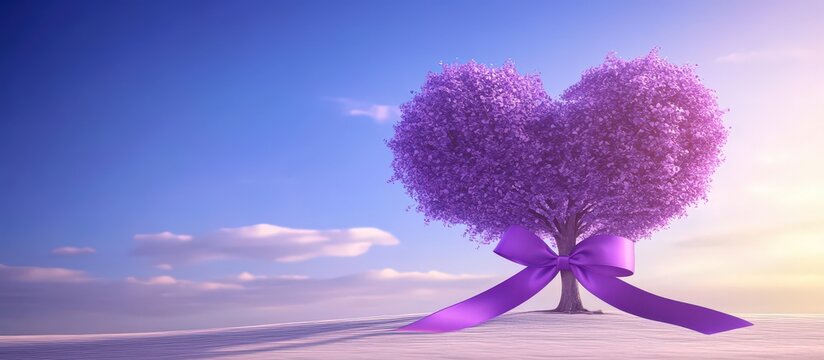 Lavender purple ribbon symbolizes cancer awareness on World Cancer Day.