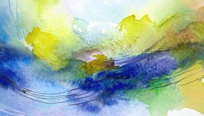 Vibrant Watercolor Abstraction Exploring the Depths of Color and Emotion, Swirling with Expressive Brush Strokes and Evocative Textures.