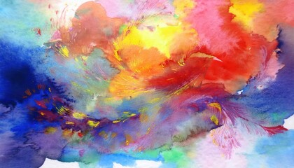 Striking Abstract Watercolor Hand Painting showcasing Vibrant Watercolors, Textured Brushwork, and a Whimsical Dreamscape, Created on at3.