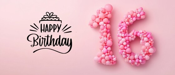 Naklejka premium Happy 16th Birthday Pink Balloon Number Sixteen Celebration