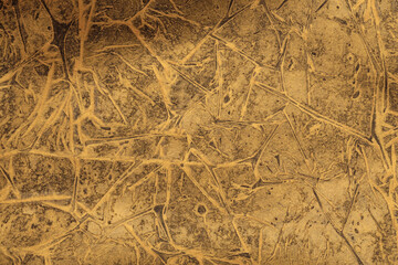 Craquelure scratch texture painting crumpled wall background. Abstract Gold, bronze, black color.