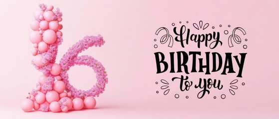 Sweet Sixteen Birthday Celebration: Pink Balloons and Flowers Design