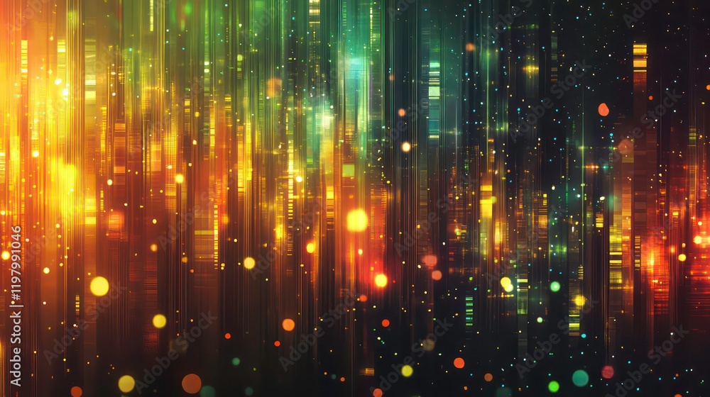 Aufkleber Abstract glowing vertical lines and bokeh lights in warm and cool colors.