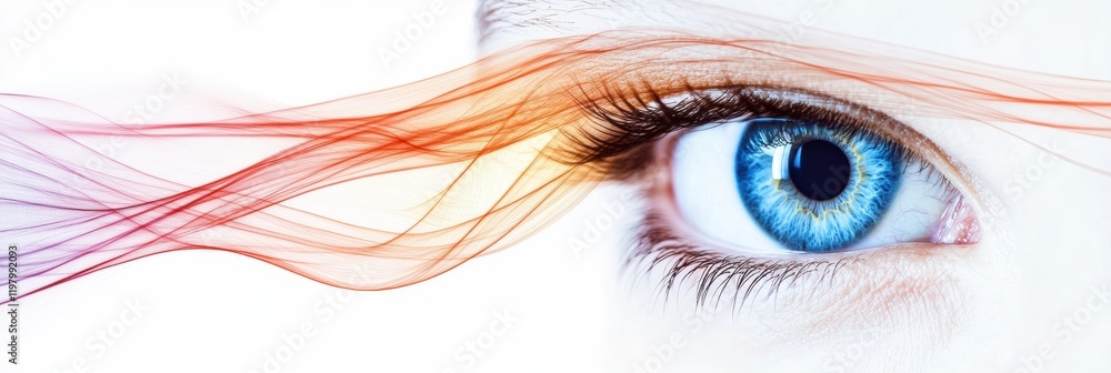 Poster close up view of a human eye revealing vibrant blue color and delicate features capturing intricate 