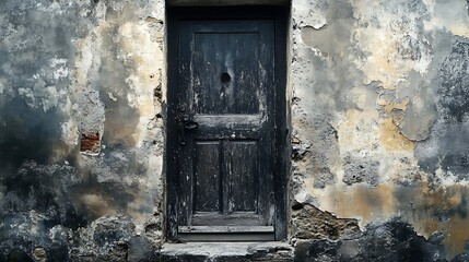 A back door with a textured concrete surface and a recessed handle 