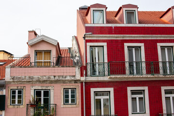 Detail of the facades of houses in Lisbon, Portugal.