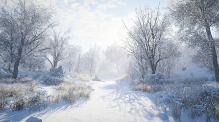 Winter Wonderland: A Snowy Path Through a Frosty Forest