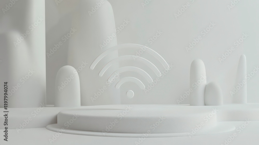 Aufkleber minimalist white 3d render of a wifi symbol on a pedestal.