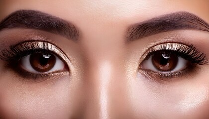 Obraz premium Beautiful Asian woman’s dark brown eyes with makeup close-up