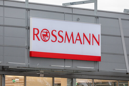 Poland, Stalowa Wola - 24 June, 2024: Rossmann store with company logo, perfumery and drug pharmacy chain shop