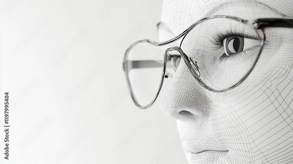 Poster close up view of a detailed human eye with glasses showcasing intricate patterns in the iris. genera
