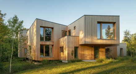 Fototapeta premium Large wooden house with a lot of windows