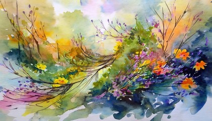 Obraz na płótnie Canvas Vibrant Watercolor Abstraction A Swirling Palette of Colors and Textures, Evoking Emotion and Movement in an Impressionistic Masterpiece.