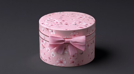 Pink Gift Box with Delicate Cherry Blossom Design and Ribbon Bow