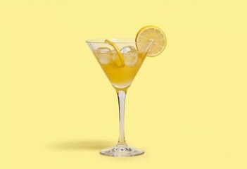 Refreshing Citrus Cocktail Served in a Stylish Glass Against a Bright Yellow Backdrop