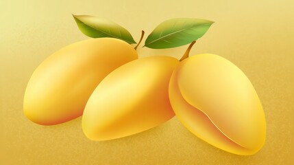 Stylized mango illustrations with overlapping shapes in gold, artistic and fresh High quality illustration