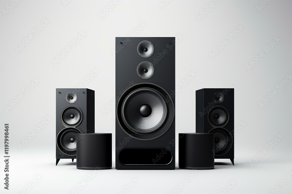 Poster high quality audio system components arranged for optimal sound projection, promising a rich and imm