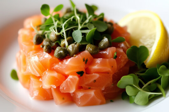 Tartare de saumon aux capres et pousses de radis