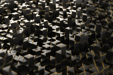 Fototapeta premium Abstract geometric pattern with black and gold cubes. 3d render