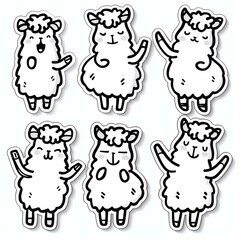 Cute alpaca illustrations; playful poses; white background; design elements; kids' crafts