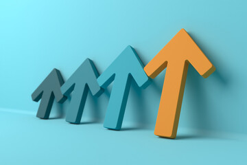 Colorful arrows showing upward movement and growth. 3d render.