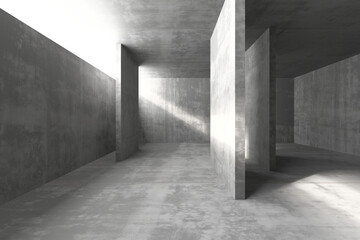 Minimalist concrete architecture with sunlight and shadows. 3d render