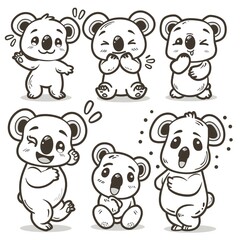 Adorable koala illustrations; various poses; white background; design elements; children's book