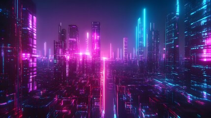 Obraz premium Neon glow over a futuristic digital skyline