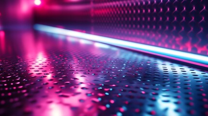 Neon illuminations on a metallic surface